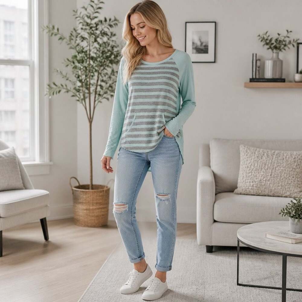 Hard Tail Forever Long Sleeve Striped Raglan Pocket Tunic Shirt Size S